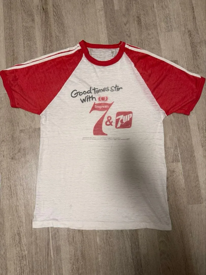 80s Seagram's 7 & 7UP ラグランTシャツ vintageボロ