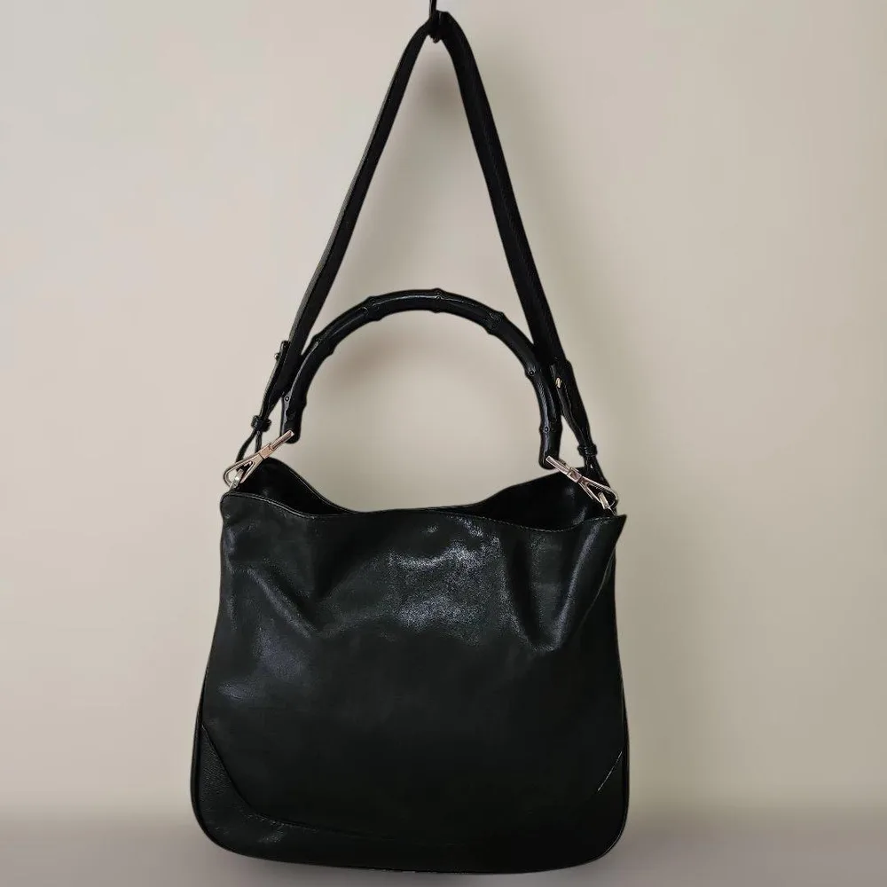 GUCCIバンブー2WAY レザーショルダーバッグ ブラック