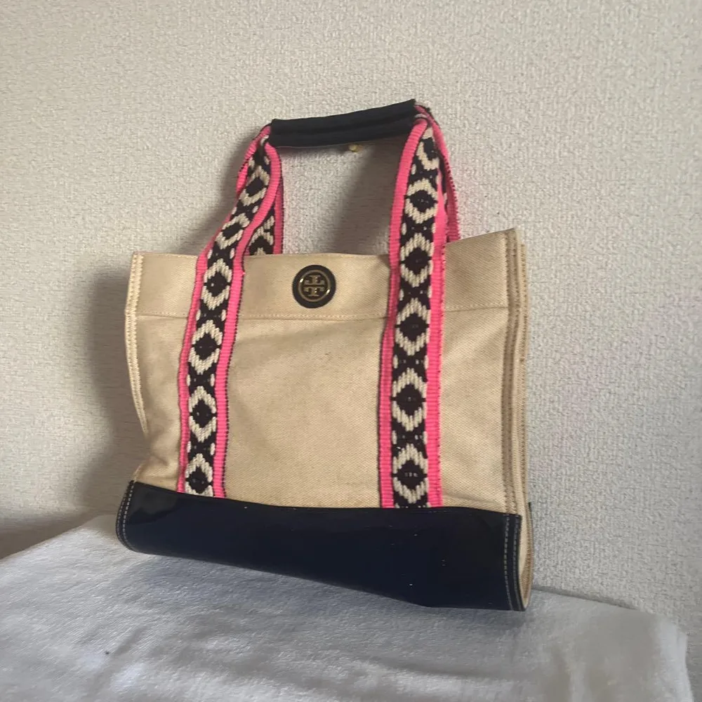TORY BURCH キャンバストートバッグ ベージュ、ピンク