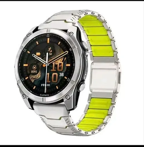 Garmin Fenix対応 交換バンド メタル Titanium Green