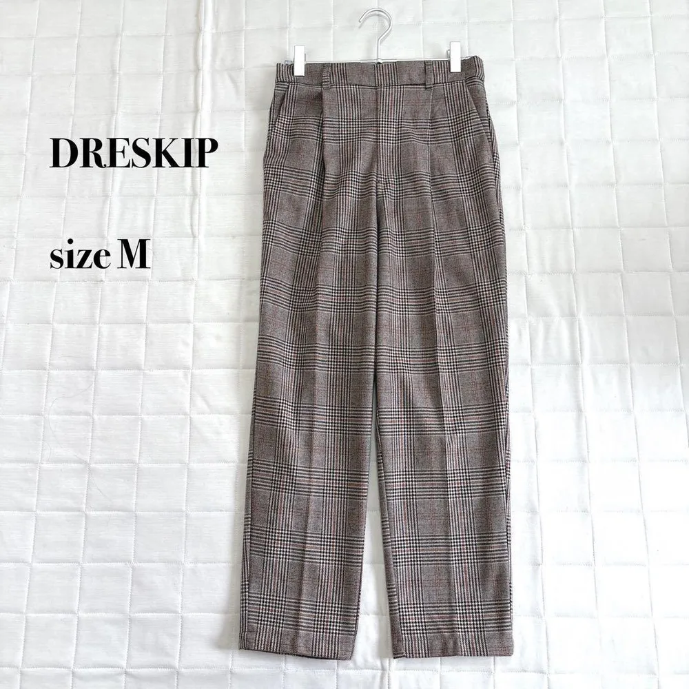.DRESKIP チェック柄パンツ ブラウン M ワイドストレート 秋冬