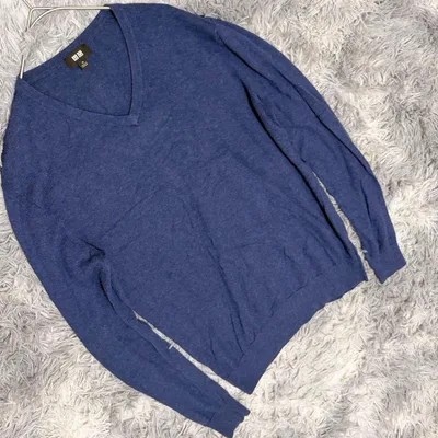 UNIQLO ユニクロ(M)ニット セーター カシミヤ混 ネイビー