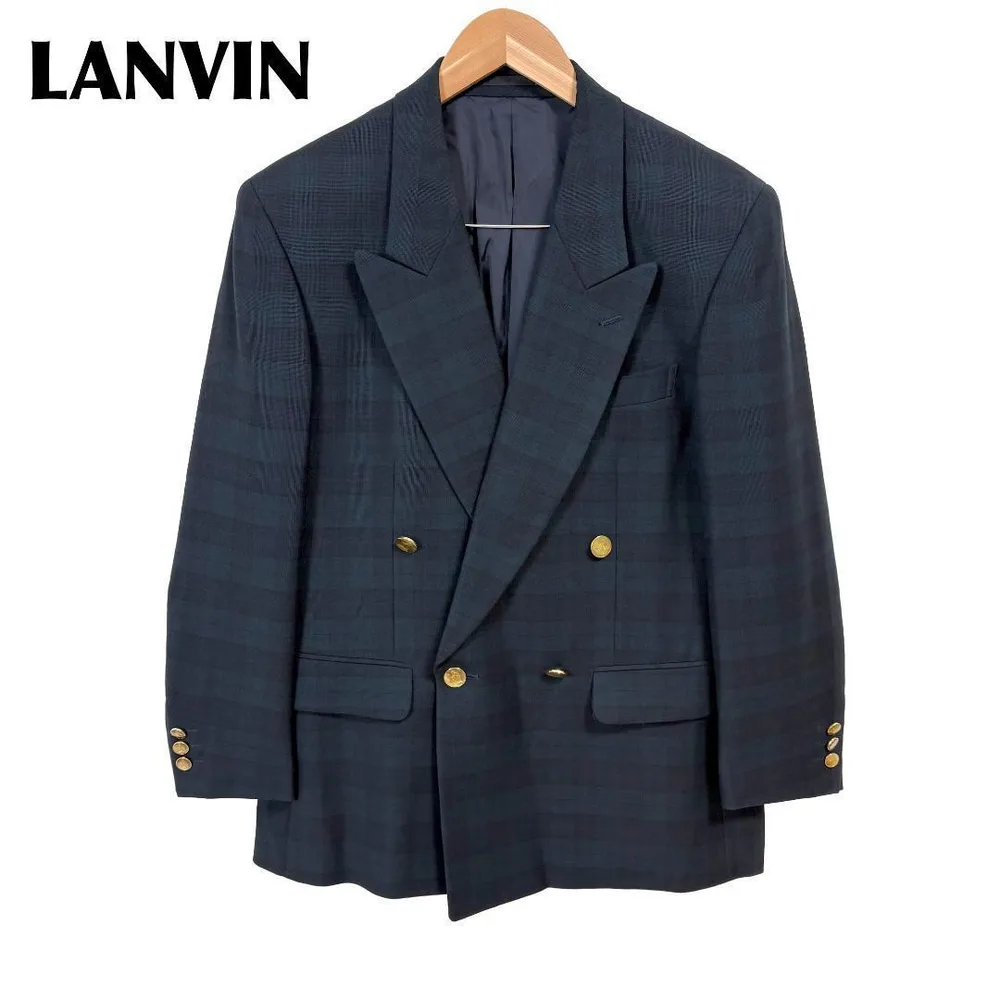 【美品】 LANVIN テーラードジャケット 金ボタン R46-44 グリーン
