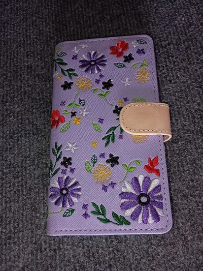 AQUOS sense 5G 手帳型ケース ヌメ花刺繍 パープル