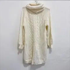 M ニットワンピース ケーブル編み リボン 白 かわいい