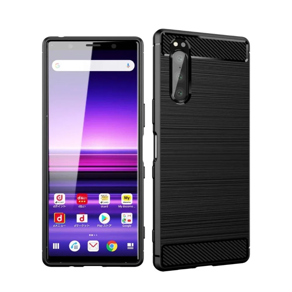 Xperia 5 ケース SO-01m SOV41 衝撃吸収 カーボン カバー