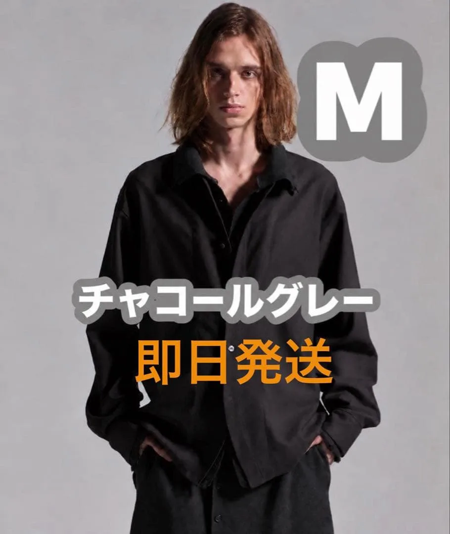 GRANCY ニットレイヤードデザインウールミックスシャツ チャコールグレー M