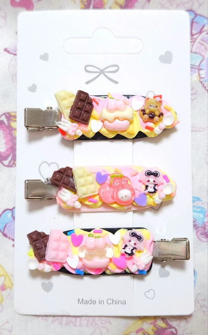 ♡スイーツモチーフ♡ヘアクリップ♡ハンドメイド♡ホイップデコ♡3点セット