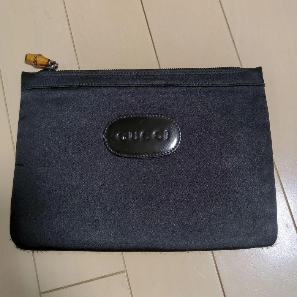 GUCCI Multi Pouch Bamboo Nylon Canvas x หนัง