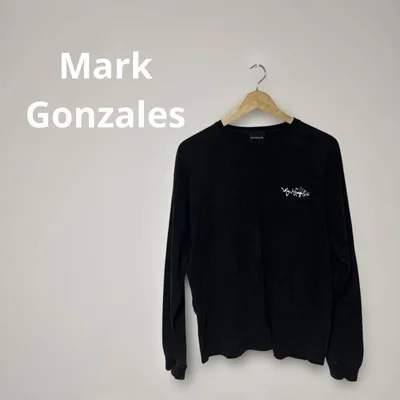 マークゴンザレス 長袖 Tシャツ ロンT 黒 M バックプリント ロゴ刺繍
