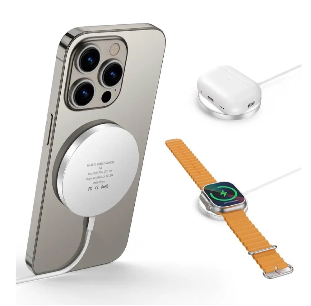 マグネット式 ワイヤレス充電器 MagSafe 急速充電 iPhone 一台三役