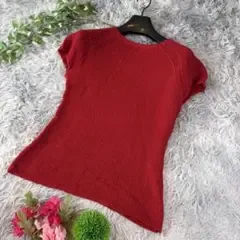 ✨半袖ニット✨サイズ38(M) 鮮やかレッド クルーネック