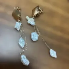 バロックパール チェーン イヤリング ゴールドカラー