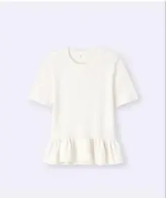 GU ペプラムニットプルオーバー 半袖 ナチュラル Lサイズ
