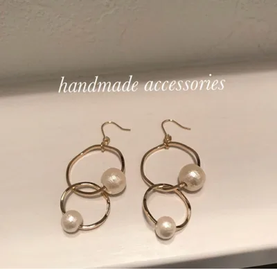 ハンドメイド コットンパール 2連フープピアス✴︎イヤリング