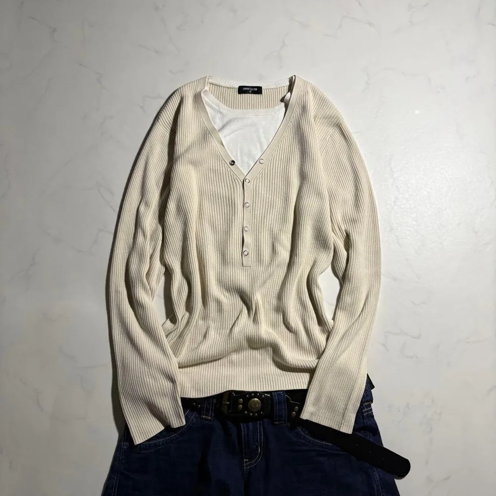 00s archive henley neck rib knit l/s お兄系