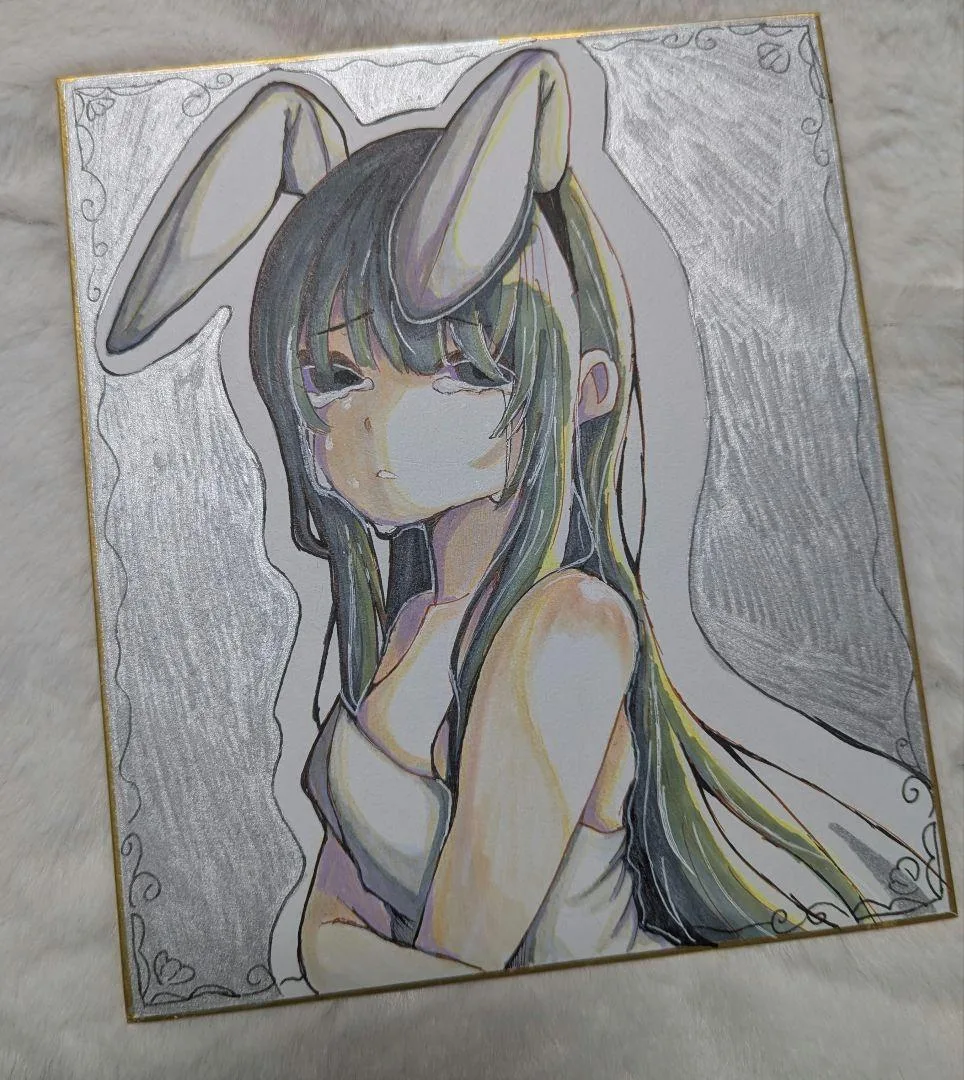 手描きイラストオリジナルイラスト病みバニーちゃん色紙原画1点物