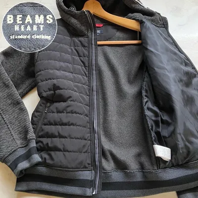 美品/Lサイズ✨ビームス ハイブリッド ニットダウン フード 黒 ジップアップ