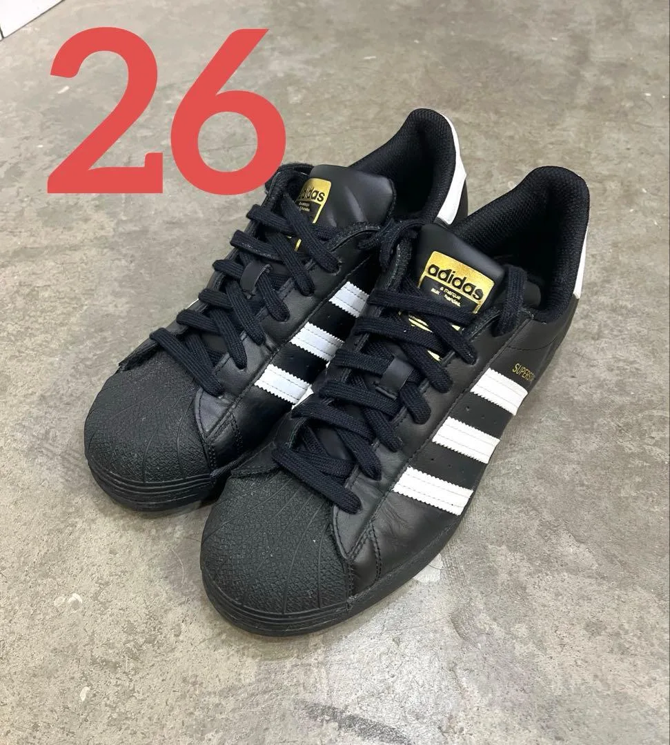 adidas SUPERSTAR アディダス スーパースター 金ベロ 黒 26