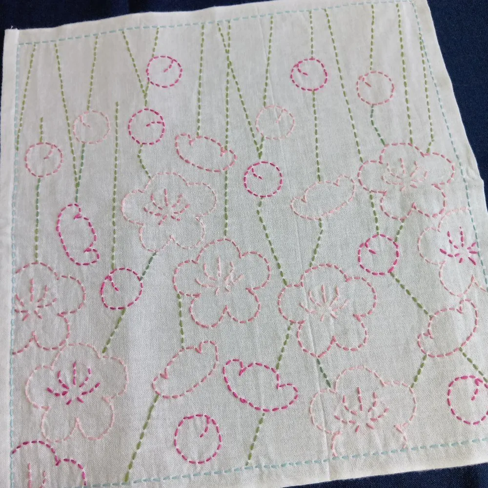 刺し子 花ふきん 梅 ハンドメイド