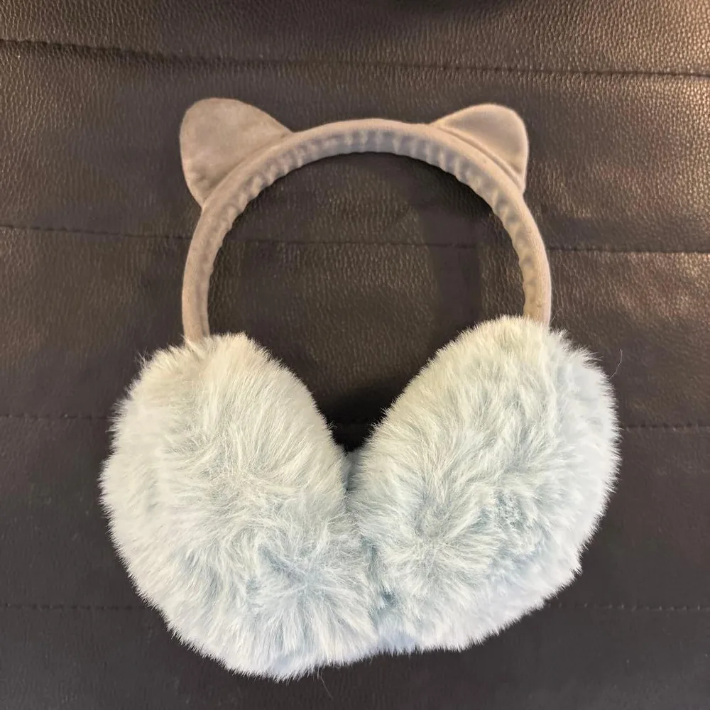 キッズ イヤーマフ 猫耳モチーフ ライトブルー×グレー