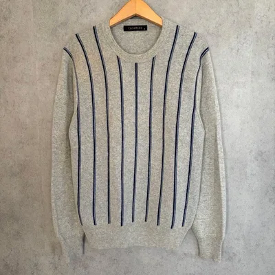 カシミヤ100%セーター トミヤアパレル S グレー ストライプ メンズ