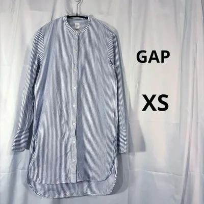【GAP】ギャップ ロングシャツ ストライプ XS バンドカラー ノーカラー