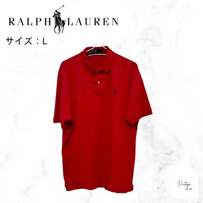 90s Polo ラルフローレン ポロシャツ L 赤 ネイビーポニー