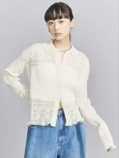 Beauty&Youth レースプリーツシャツカーディガン