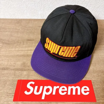 正規品 Supreme キャップ 帽子 アメリカ製 ブラック パープル 黒 紫