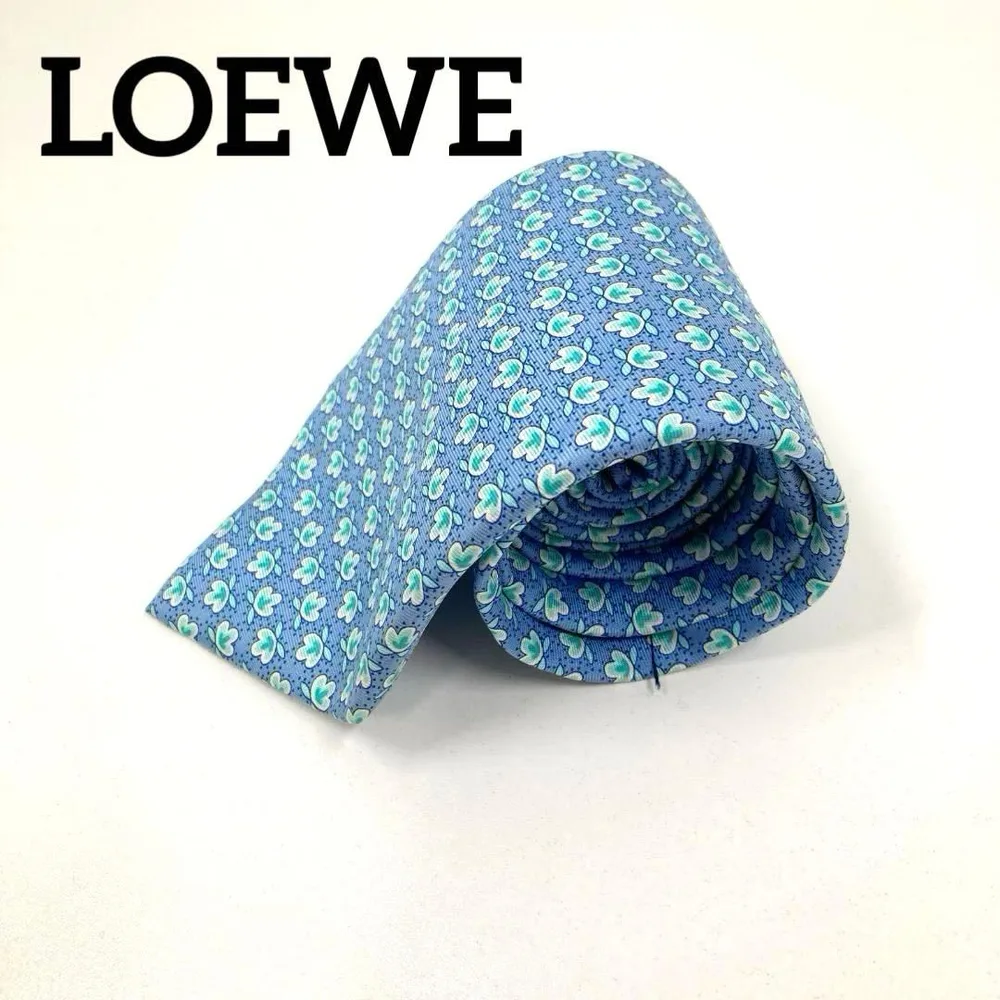 LOEWE ロエベ ネクタイ 水色 シルク フローラ 総柄