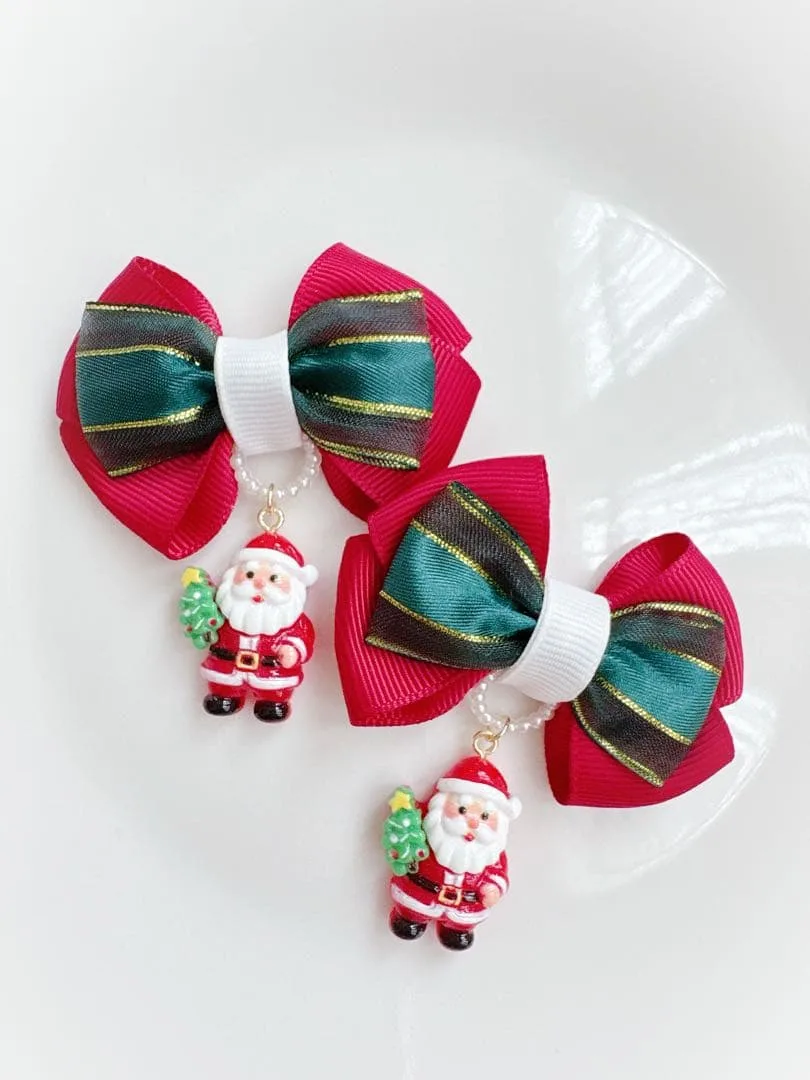 キッズ ヘアゴム リボン リボンゴム ハンドメイド クリスマス Xmas 冬
