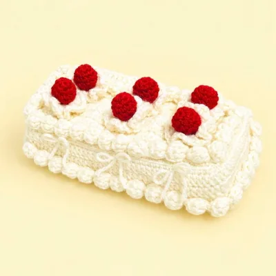 ハンドメイド 編み物 ティッシュケース ティッシュカバー ショートケーキ ケーキ