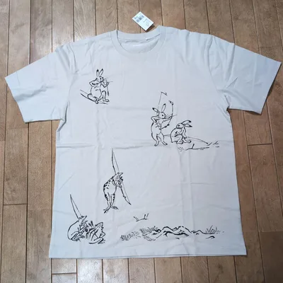 graniph グラニフ 鳥獣戯画 Tシャツ L グレージュ