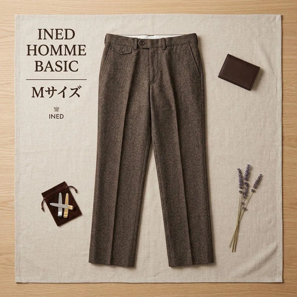 INED HOMME BASIC ブラウン ウールパンツ スラックス 2サイズ