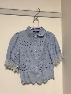 Meridian ブルー レース 半袖ブラウス