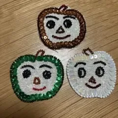 ワッペン 3枚セット 顔モチーフ ビーズ 刺繍