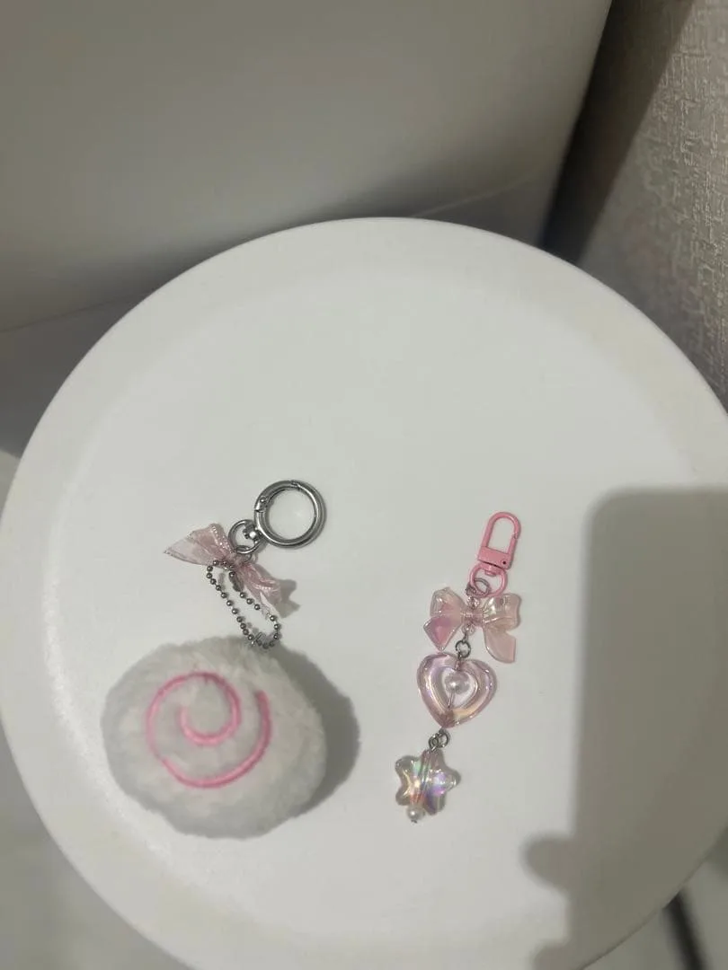 ファーチャーム&リボンハートチャーム 2点セット