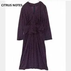 シトラスノーツ 幾何学柄ドレープワンピース 紫 黒 38 M カシュクール風