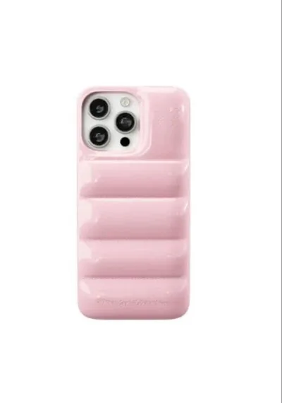 iPhone15 ケース スマホカバー ダウンジャケット ピンク