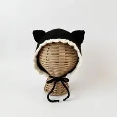 黒猫 ボンネット 新生児〜3ヶ月頃 ハロウィン ハンドメイド かぎ編み