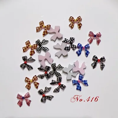 ネイルパーツ リボン チェック柄 ピンク 秋ネイル デコ 20p