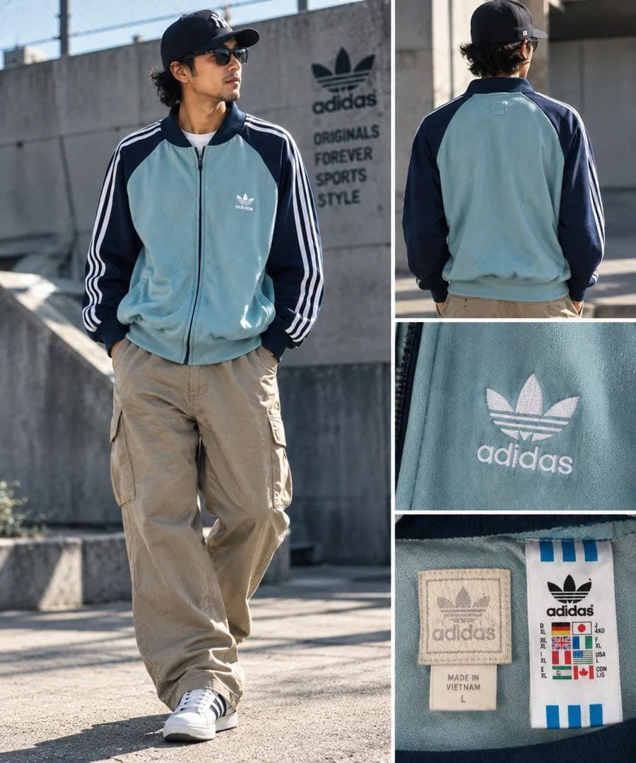 adidas トレフォイル トラックジャケットジャージ ライトブルー×ネイビー