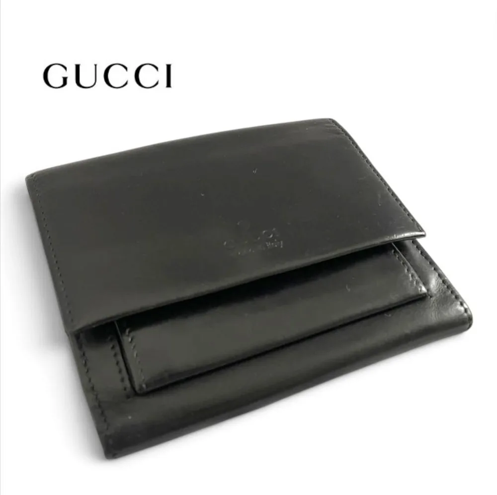 GUCCI グッチ 二つ折り財布 コンパクトウォレット レザー ブラック 黒
