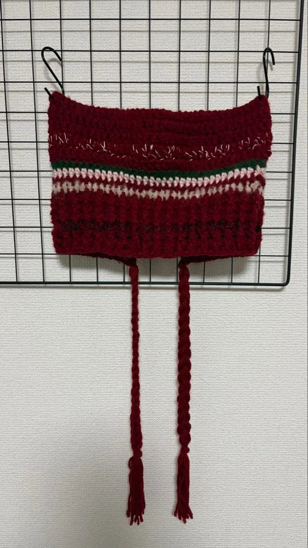 ハンドメイド ニット帽 猫耳帽子 ボルドー