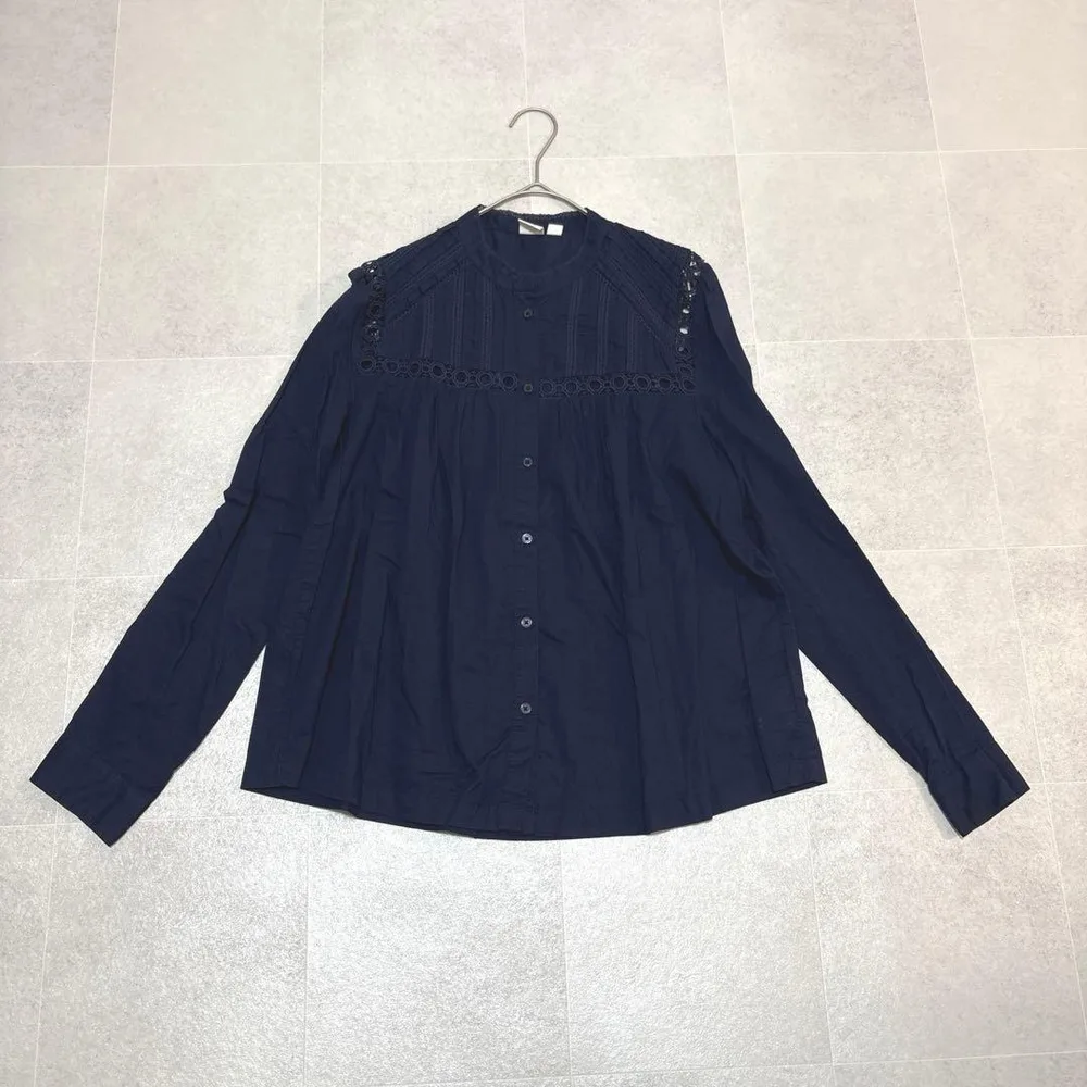 GAP ギャップ ネイビー ピンタックレースカットワークブラウスS OLDGAP