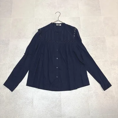 GAP ギャップ ネイビー ピンタックレースカットワークブラウスS OLDGAP