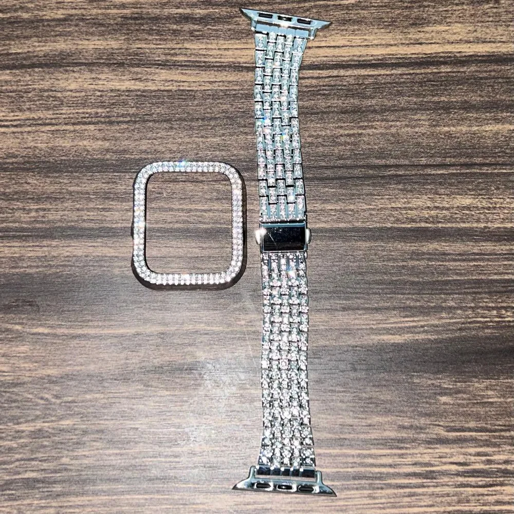 Apple Watch用 ラインストーン バンド&ケース シルバー 44mm