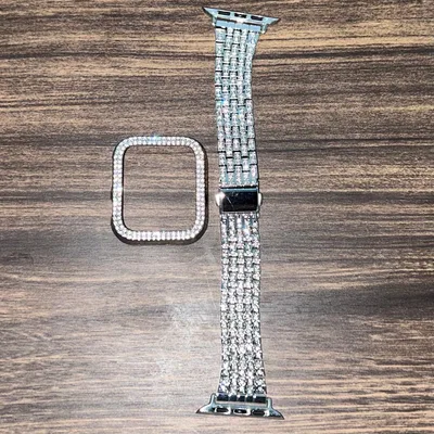 Apple Watch用 ラインストーン バンド&ケース シルバー 44mm
