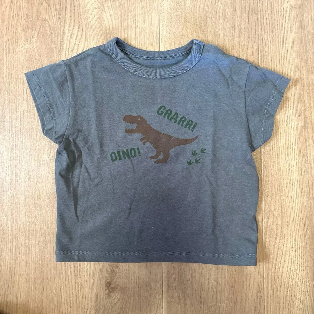 ベビー 半袖Tシャツ 恐竜柄 グレー 80